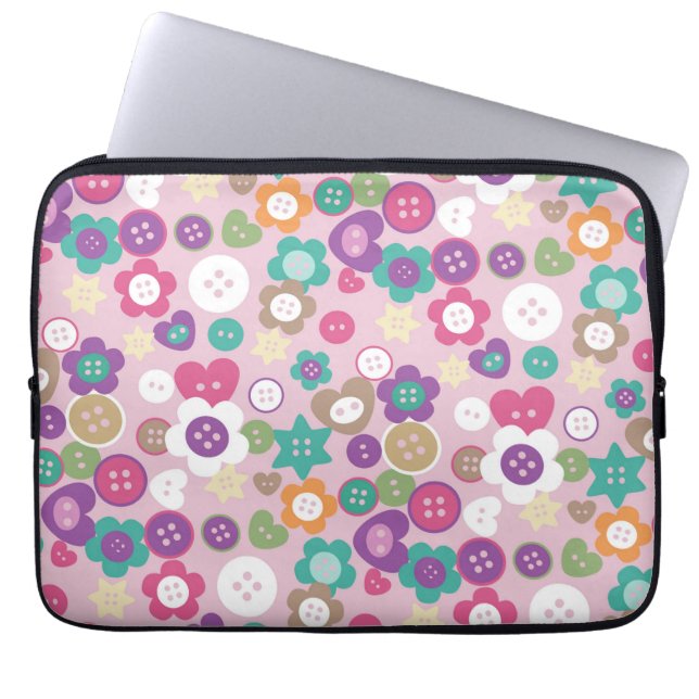 Housse Pour Ordinateur Portable Boutons à coudre d'amour rose (Devant)