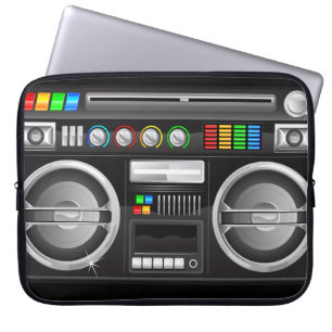 Housse Pour Ordinateur Portable boutons arc-en-ciel rétro boombox ghetto blaster