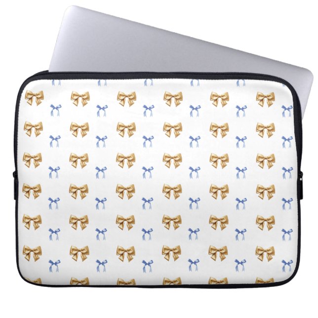 Housse Pour Ordinateur Portable Bow Coquette Bleu et Or (Devant)