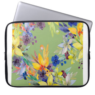 Housse Pour Ordinateur Portable Branche aquarelle motif transparent. Image en blan