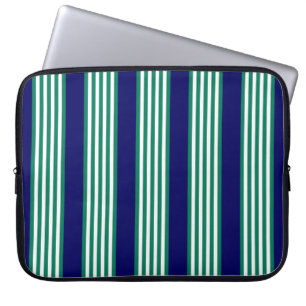 Housse Pour Ordinateur Portable Brayures blanches et vertes motif avec bleu marine