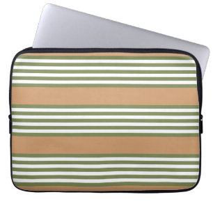Housse Pour Ordinateur Portable Brayures vert olive et blanc motif avec bronze