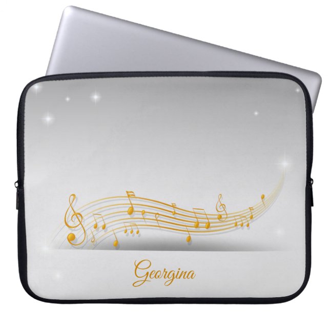Housse Pour Ordinateur Portable Bright Gold Music Notes avec nom personnalisé (Devant)