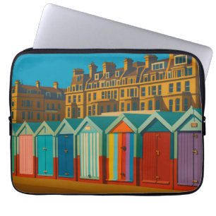 Housse Pour Ordinateur Portable Brighton Beach Huts - Imprimer de bord de mer colo