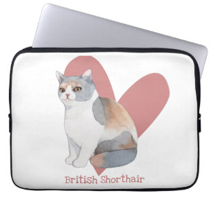 Housse Pour Ordinateur Portable British Shorthair Chat Aquarelle Kitty Coeur rose