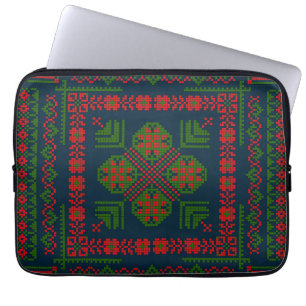 Housse Pour Ordinateur Portable Broderie palestinienne Tatreez rouge vert 5 Motif
