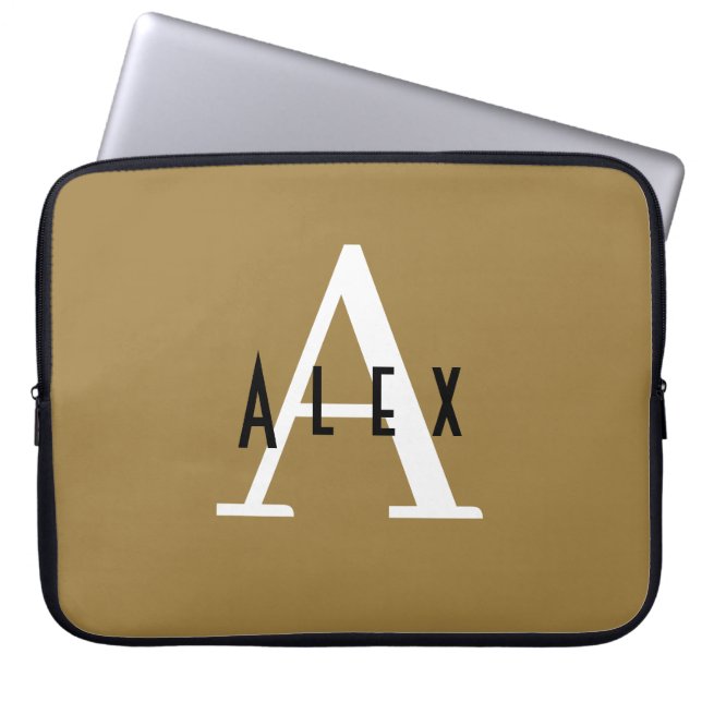 Housse Pour Ordinateur Portable Bronze minimal moderne initial + Nom Monogramme (Devant)
