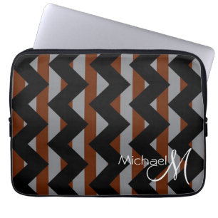 Housse Pour Ordinateur Portable Brown et noir Chevron Zigzag Monogramme personnali