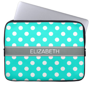 Housse Pour Ordinateur Portable Brt Aqua Whats Pois #2 Monogramme gris charbon