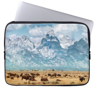 Housse Pour Ordinateur Portable Buffalo au-dessous des montagnes grandes de Teton