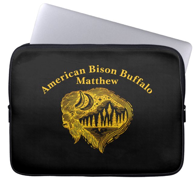 Housse Pour Ordinateur Portable Buffalo Silhouette With Mountains Design (Devant)