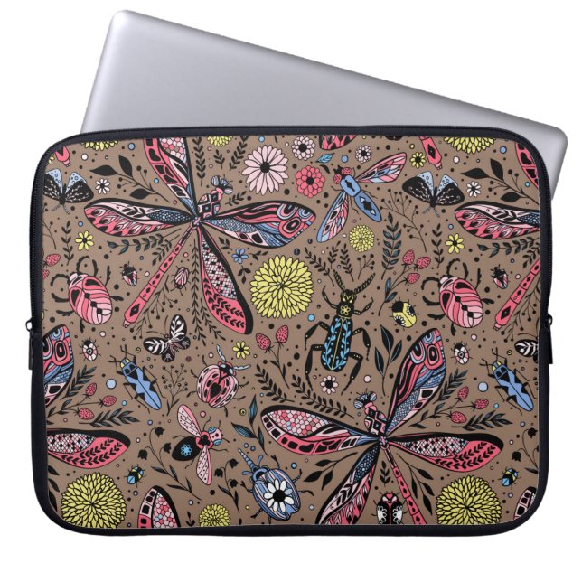 Housse Pour Ordinateur Portable Bugs de Doodle sur mocha brown (Devant)