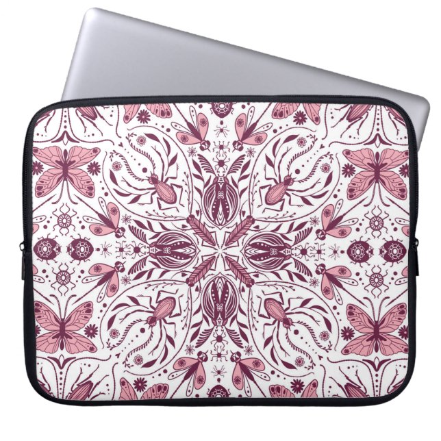 Housse Pour Ordinateur Portable Buissons, magenta foncé et rose sur blanc (Devant)