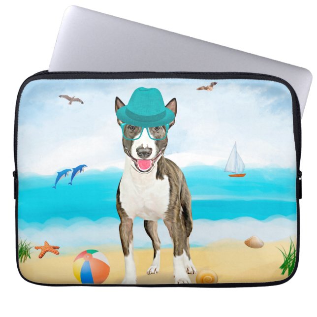 Housse Pour Ordinateur Portable Bull Terrier sur la plage (Devant)