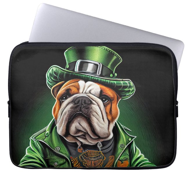 Housse Pour Ordinateur Portable Bulldog Driving Bike St. Patrick's Day (Devant)