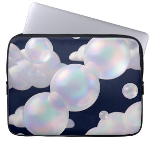 Housse Pour Ordinateur Portable Bulles de Savon Iridescentes Flottant Bleu Marine 