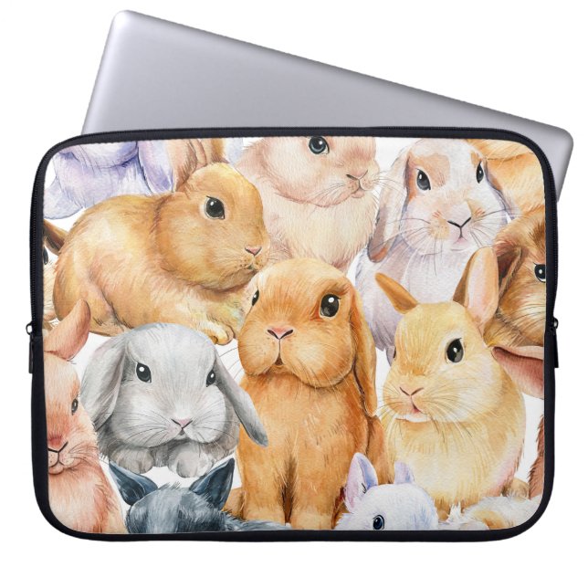 Housse Pour Ordinateur Portable Bunnies Aquarelle Arrière - plan animal (Devant)