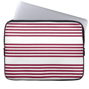 Housse Pour Ordinateur Portable Burgundy red and white five stripe pattern