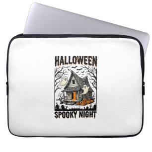 Housse Pour Ordinateur Portable Cabine effrayante d'Halloween Art vintage de nuit