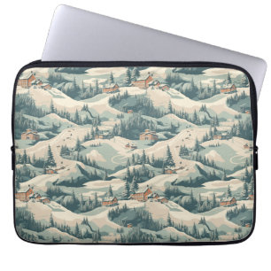 Housse Pour Ordinateur Portable Cabines skieurs vintages en Woods Blue