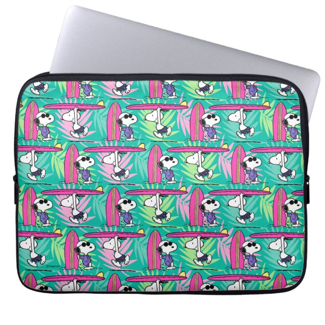 Housse Pour Ordinateur Portable cacahuètes | Snoopy Turquoise Surf Motif (Devant)