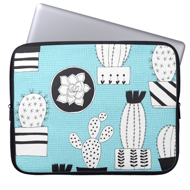 Housse Pour Ordinateur Portable Cactus, succulent : dessin manuel sans couture. (Devant)