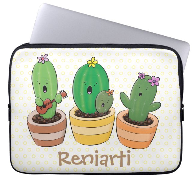 Housse Pour Ordinateur Portable Cactus trio chantante mignonne dessin animé (Devant)
