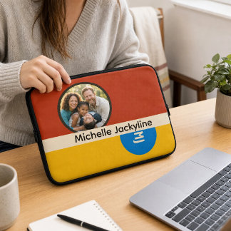 Housse Pour Ordinateur Portable Cadeau de monogramme de nom de photo de famille pe