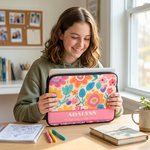 Housse Pour Ordinateur Portable Cadeaux de la Saint-Valentin Fleurs Rétro Vives po