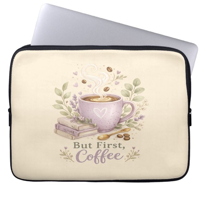 Housse Pour Ordinateur Portable Café aquarelle lavande cosy (Devant)