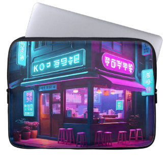 Housse Pour Ordinateur Portable Café Coréen Neon LoFi Art