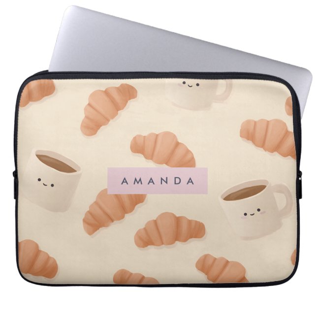 Housse Pour Ordinateur Portable Café Cute Pastel Croissant (Devant)