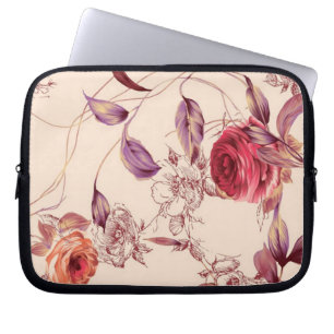 Housse Pour Ordinateur Portable Caisse florale vintage élégante de crème et de
