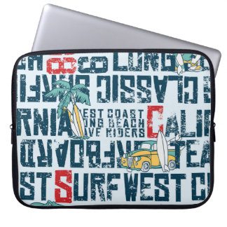 Housse Pour Ordinateur Portable California Surfing Team : Grunge Seamless Motif.