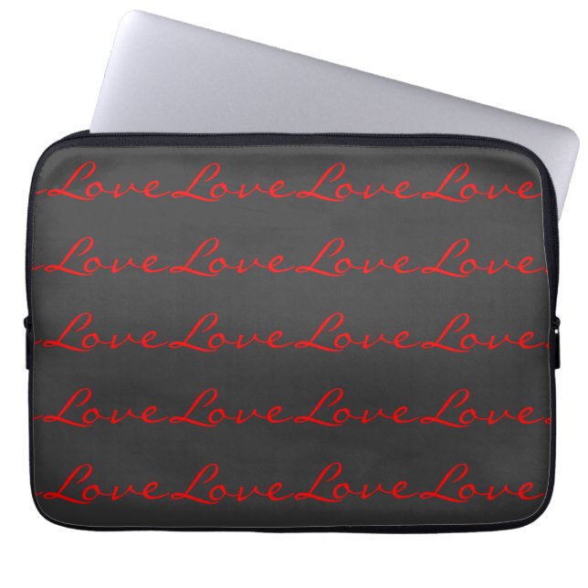 Housse Pour Ordinateur Portable Calligraphie Tendance Grise Rouge Amour Mariage (Devant)