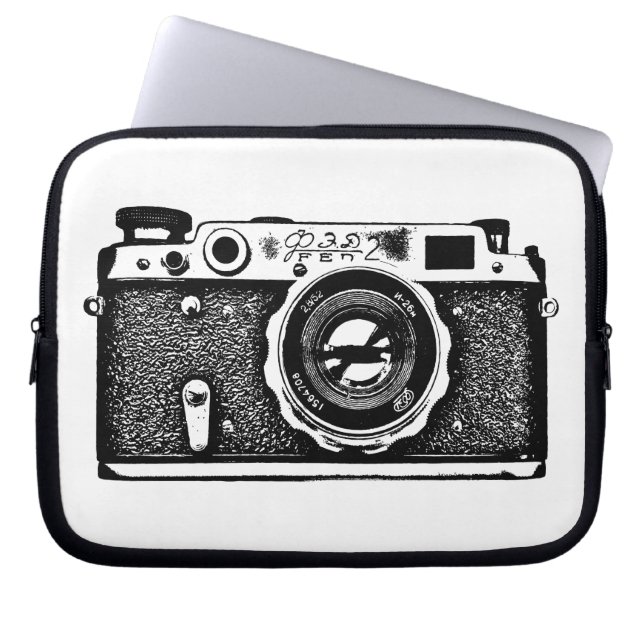Housse Pour Ordinateur Portable Caméra russe - noir sur blanc (Devant)