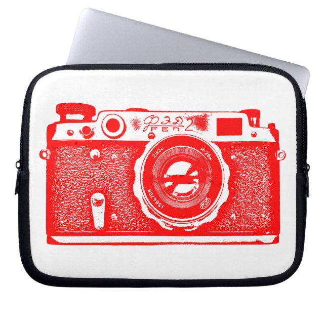 Housse Pour Ordinateur Portable Caméra russe - Rouge sur blanc (Devant)
