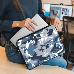 Housse Pour Ordinateur Portable Camouflage bleu neige d'hiver, Militaire, Armée