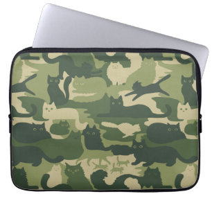 Housse Pour Ordinateur Portable Camouflage Chats Motif Armée Green Kitty Chats Cam