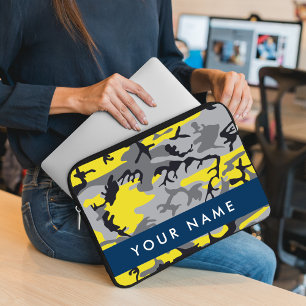 Housse Pour Ordinateur Portable Camouflage jaune et gris Votre nom Personnalisez
