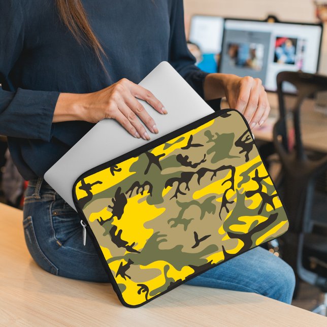 Housse Pour Ordinateur Portable Camouflage jaune et vert, Militaire, Armée (Créateur téléchargé)
