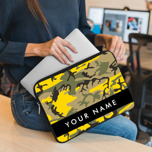 Housse Pour Ordinateur Portable Camouflage jaune et vert Votre nom Personnalisez