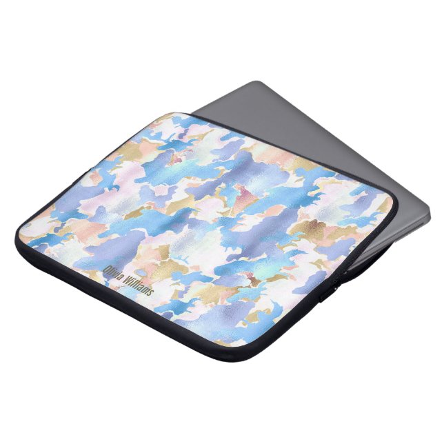 Housse Pour Ordinateur Portable Camouflage Métallique Rose Bleu Or Abstrait (Devant haut)
