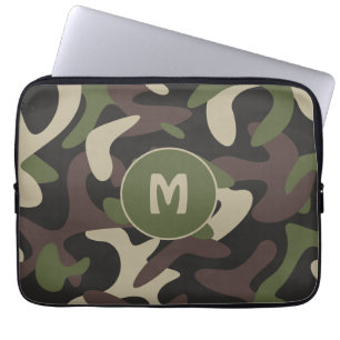 Housse Pour Ordinateur Portable Camouflage militaire Vert Motif Brown Monogramme