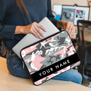 Housse Pour Ordinateur Portable Camouflage rose et gris Votre nom Personnalisez