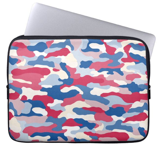 Housse Pour Ordinateur Portable Camouflage rouge blanc et bleu (Devant)