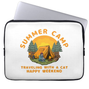 Housse Pour Ordinateur Portable Camp d'été en voyage avec un chat