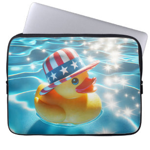 Housse Pour Ordinateur Portable Canard En Caoutchouc Jaune Patriotique En Piscine