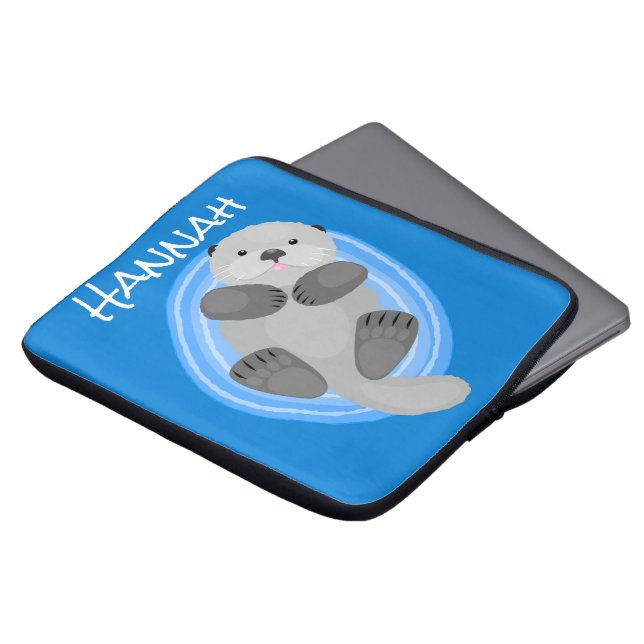Housse Pour Ordinateur Portable Caricature bleu loutre de mer joyeux (Devant haut)