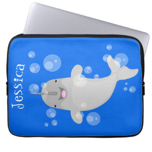 Housse Pour Ordinateur Portable Caricature de bulles de narval joyeux
